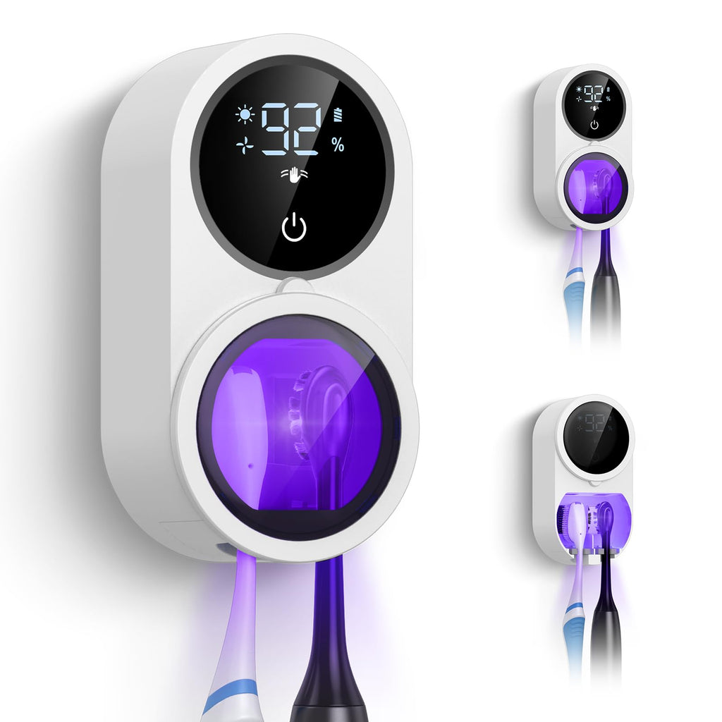 ⚡Free Shipping⚡UV Toothbrush Sanitizer Holder, Electric Toothbrush Cleaner with LED Display, Infrared Auto Sensor, Auto-Cycle & Fan Drying, Rechargeable Wall Mounted Tooth Brush Holders for Bathroom Organizer