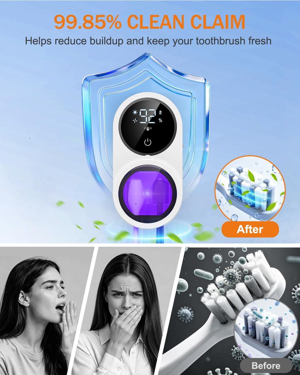 ⚡Free Shipping⚡UV Toothbrush Sanitizer Holder, Electric Toothbrush Cleaner with LED Display, Infrared Auto Sensor, Auto-Cycle & Fan Drying, Rechargeable Wall Mounted Tooth Brush Holders for Bathroom Organizer