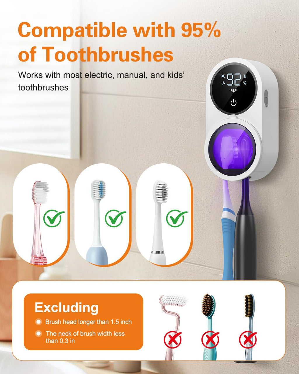 ⚡Free Shipping⚡UV Toothbrush Sanitizer Holder, Electric Toothbrush Cleaner with LED Display, Infrared Auto Sensor, Auto-Cycle & Fan Drying, Rechargeable Wall Mounted Tooth Brush Holders for Bathroom Organizer